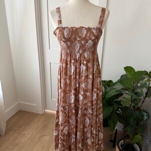 Floral Square Neck Maxi in Camel